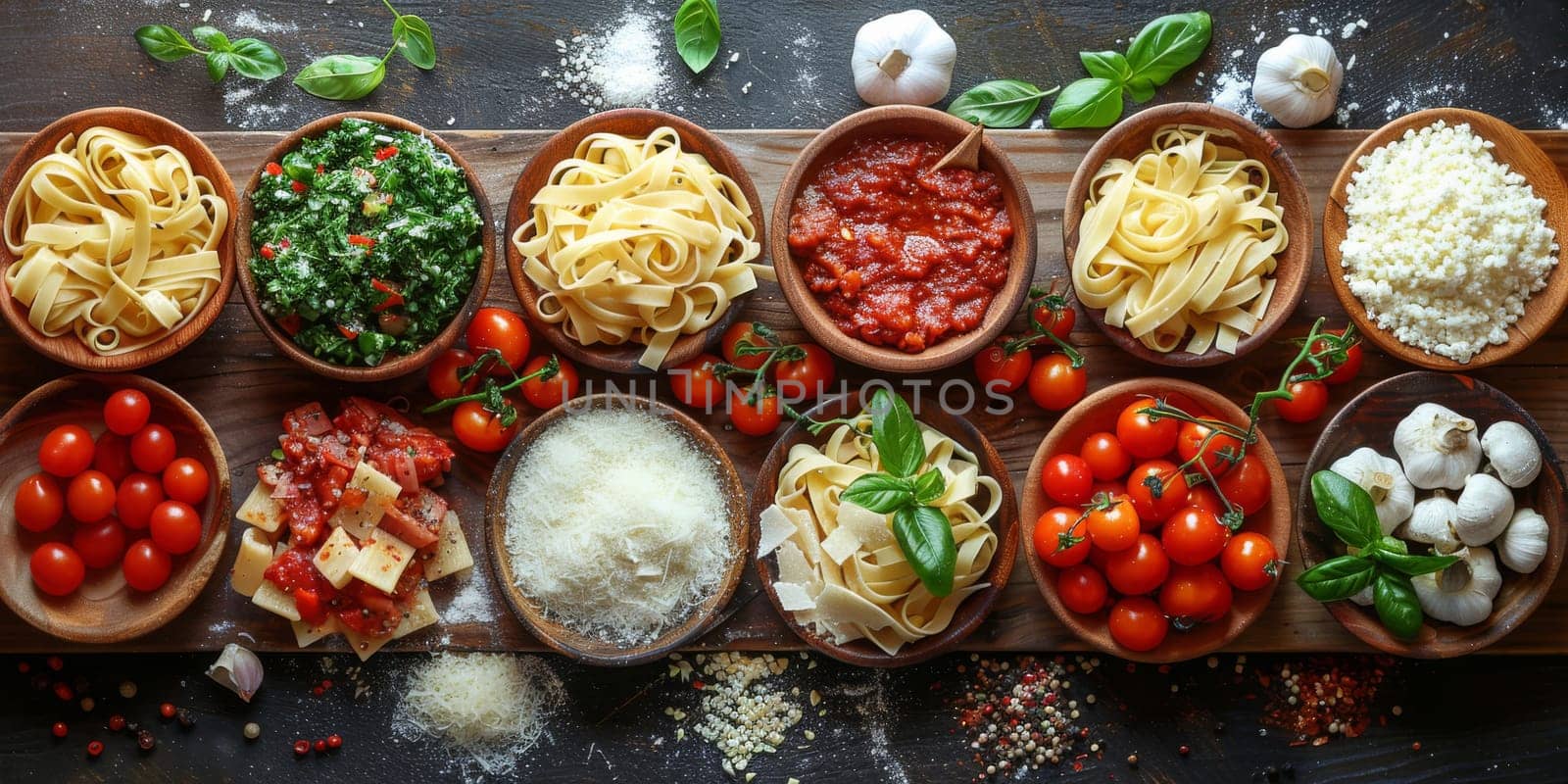 Classic Pasta on kitchen background. Diet and food concept