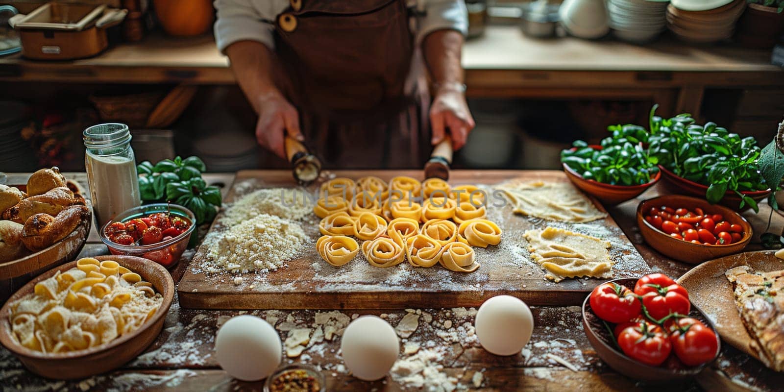 Classic Pasta on kitchen background. Diet and food concept. by Benzoix