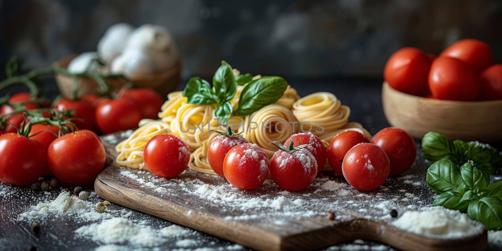 Classic Pasta on kitchen background. Diet and food concept