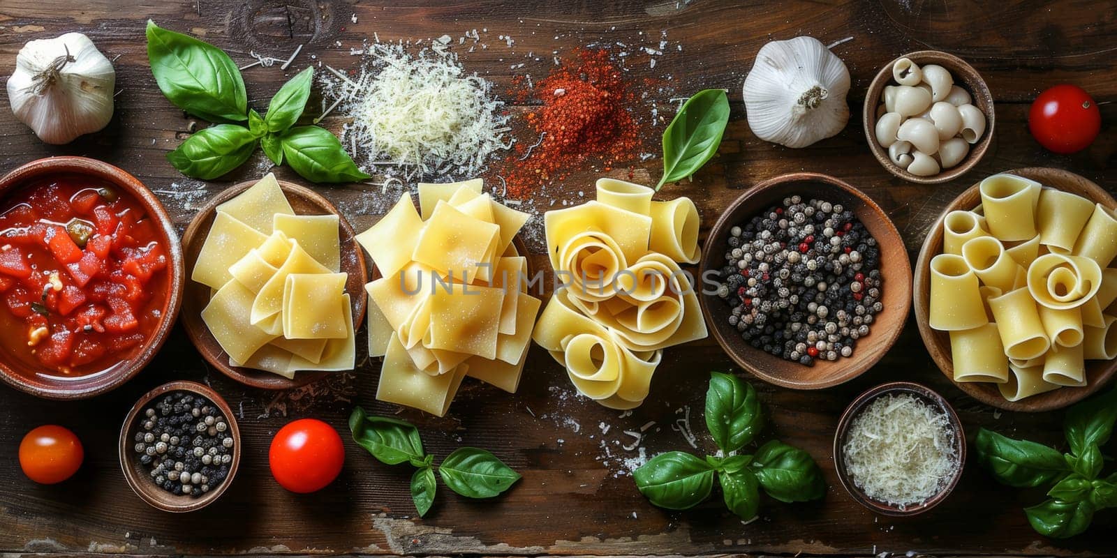 Classic Pasta on kitchen background. Diet and food concept