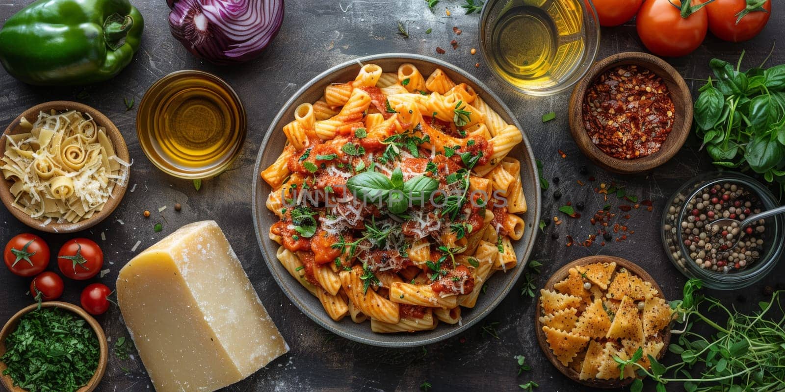 Classic Pasta on kitchen background. Diet and food concept