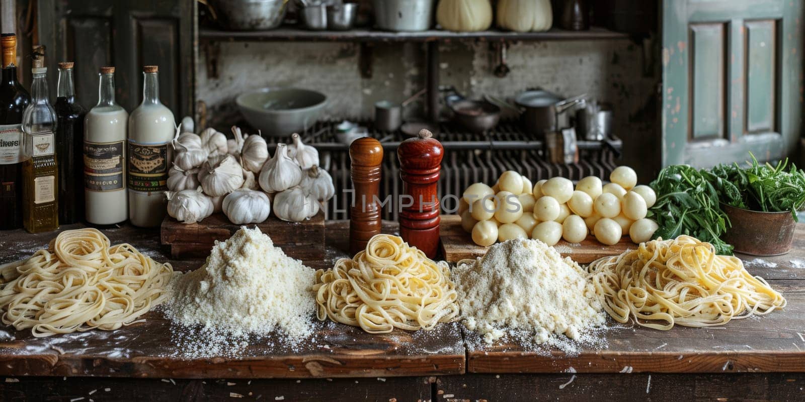 Classic Pasta on kitchen background. Diet and food concept