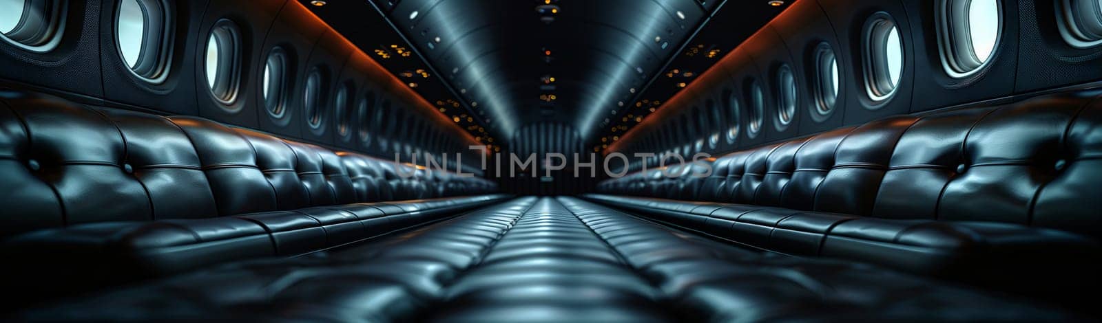 a very long tunnel with a lot of windows and lights by richwolf