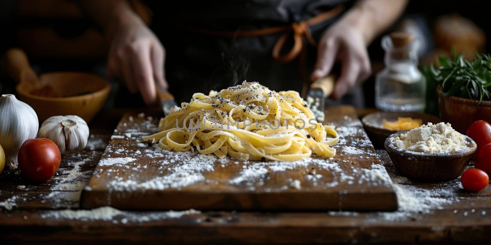 Classic Pasta on kitchen background. Diet and food concept. by Benzoix