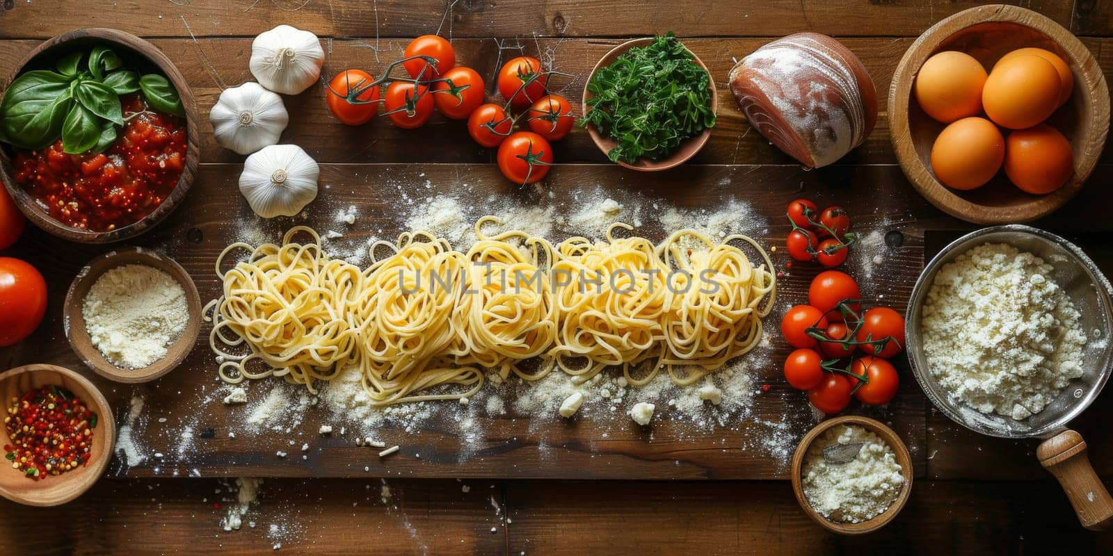 Classic Pasta on kitchen background. Diet and food concept. by Benzoix