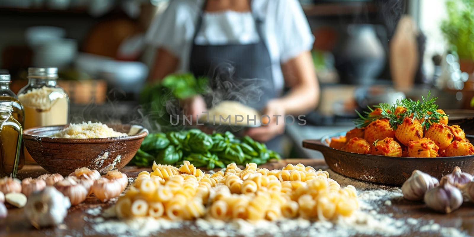 Classic Pasta on kitchen background. Diet and food concept. by Benzoix