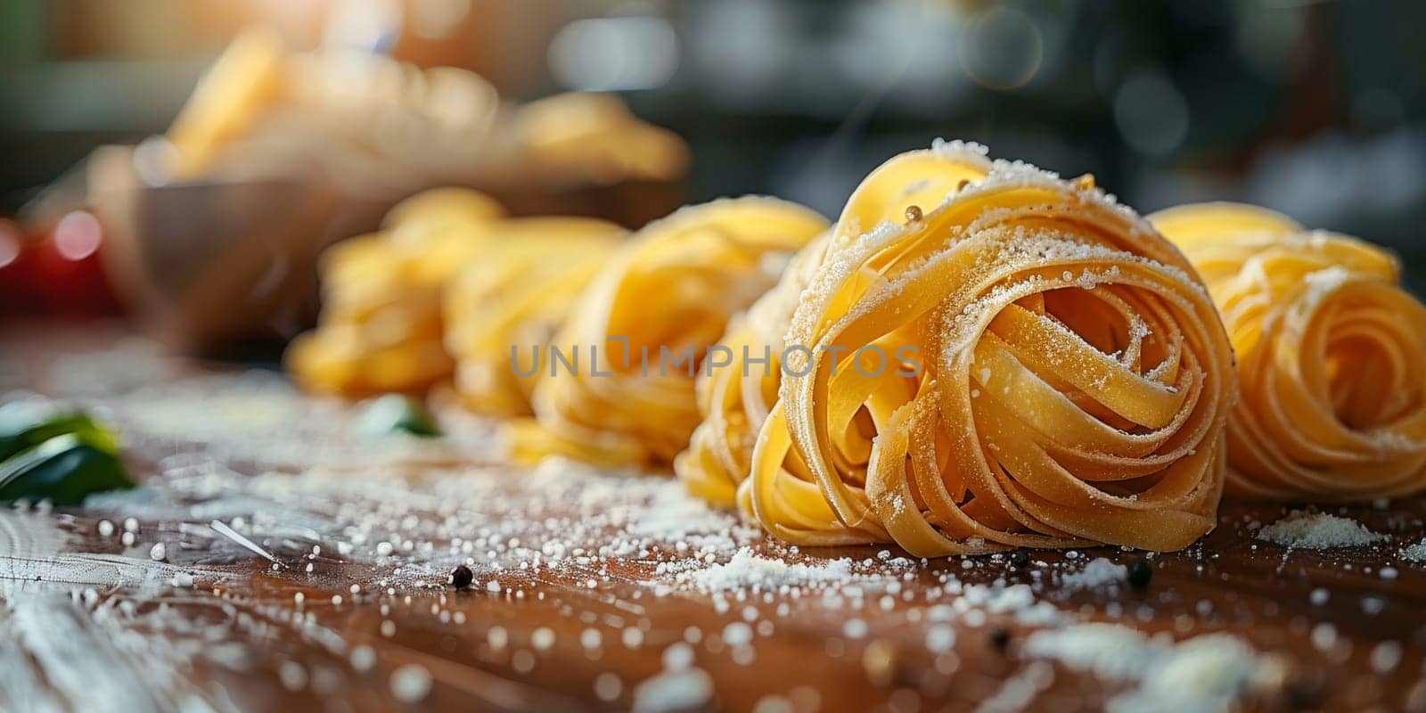 Classic Pasta on kitchen background. Diet and food concept