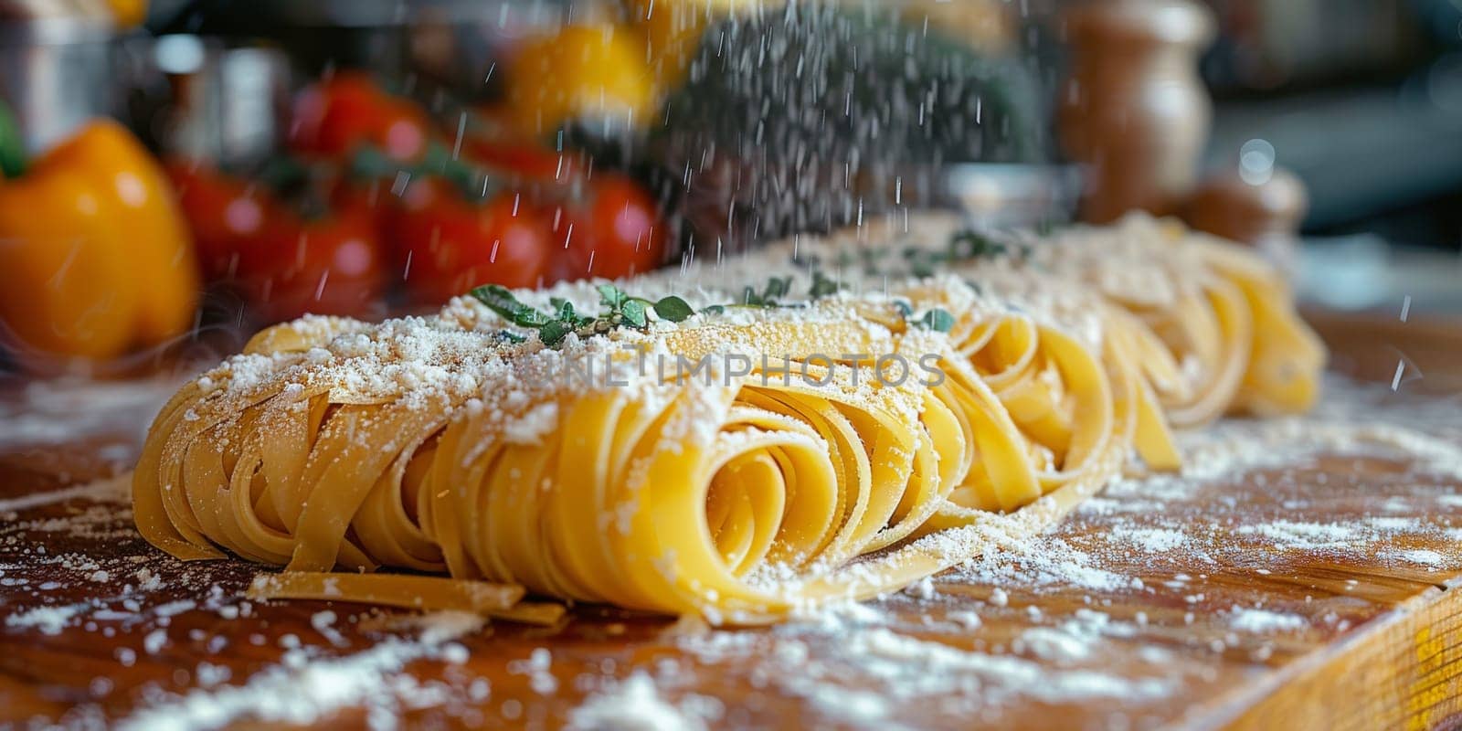 Classic Pasta on kitchen background. Diet and food concept. by Benzoix