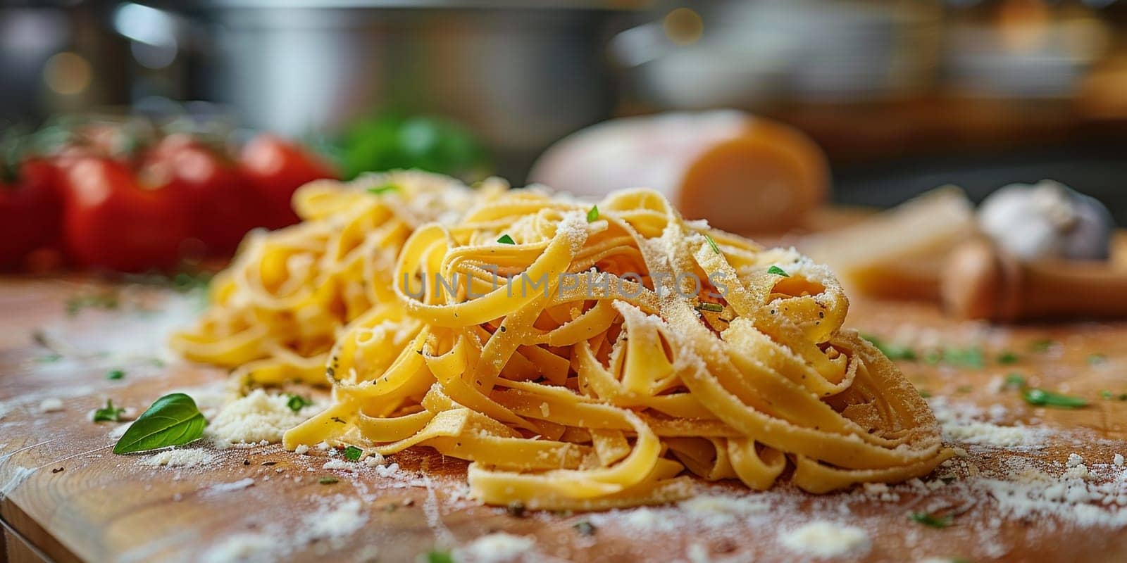 Classic Pasta on kitchen background. Diet and food concept. by Benzoix