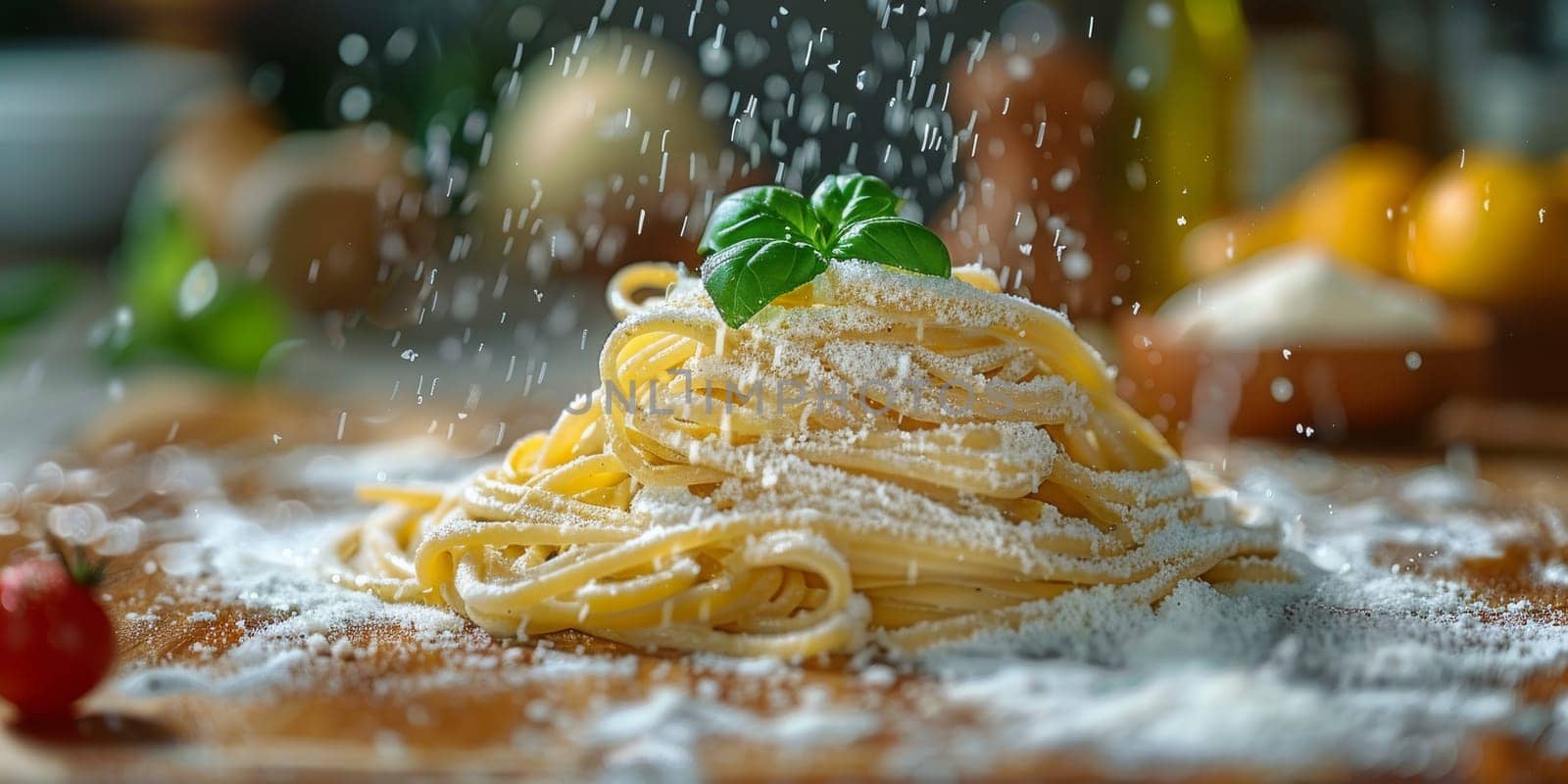 Classic Pasta on kitchen background. Diet and food concept. by Benzoix