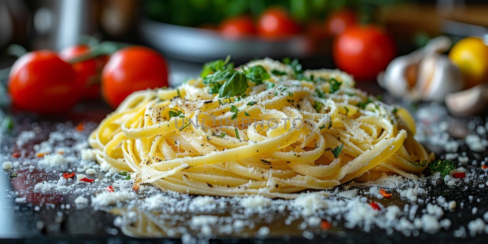 Classic Pasta on kitchen background. Diet and food concept