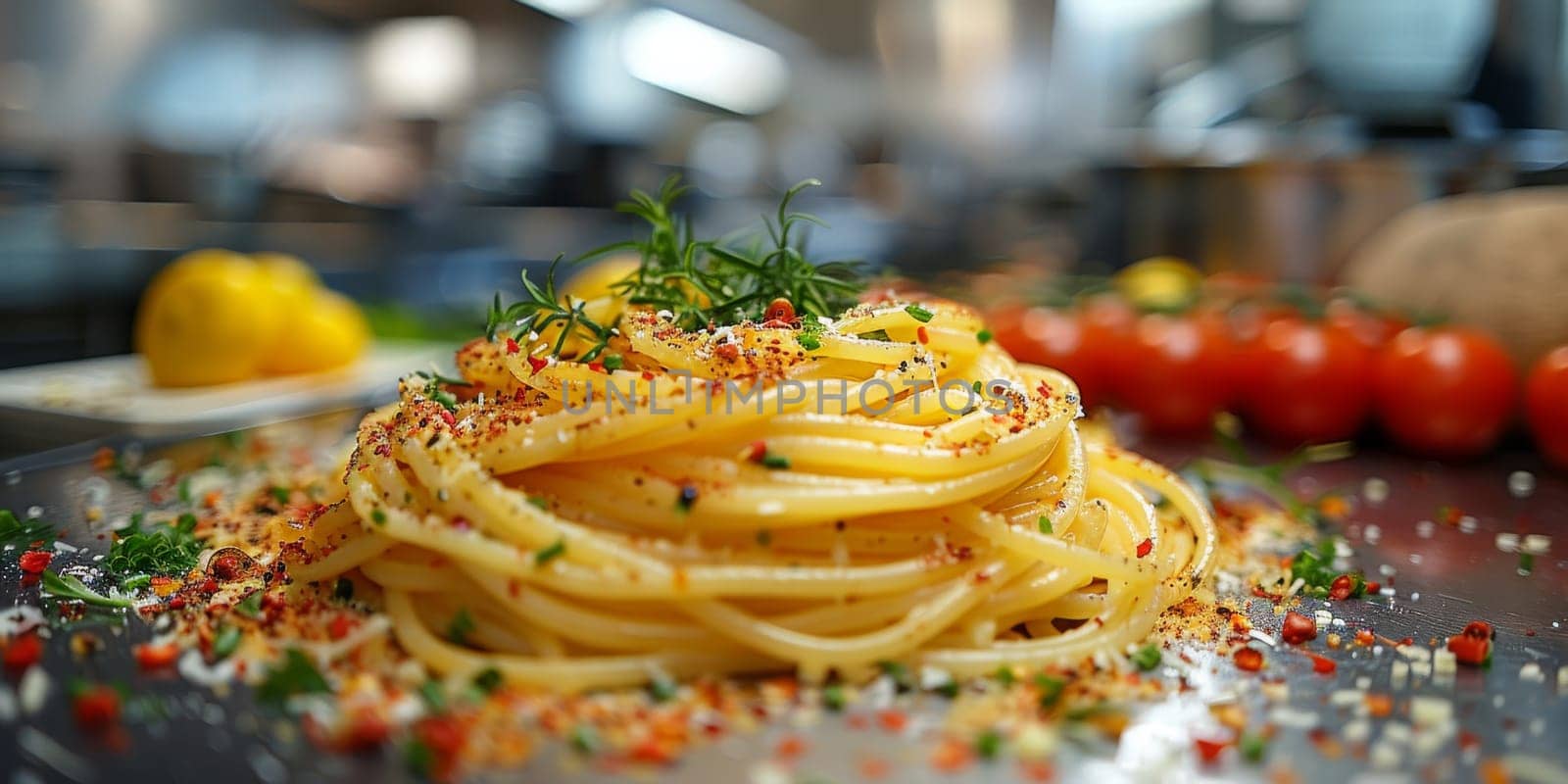 Classic Pasta on kitchen background. Diet and food concept. by Benzoix