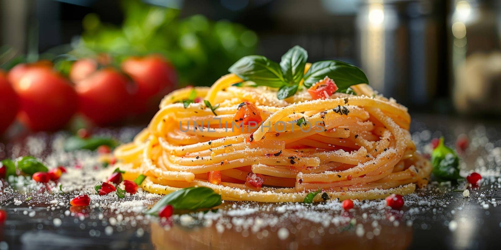 Classic Pasta on kitchen background. Diet and food concept. by Benzoix