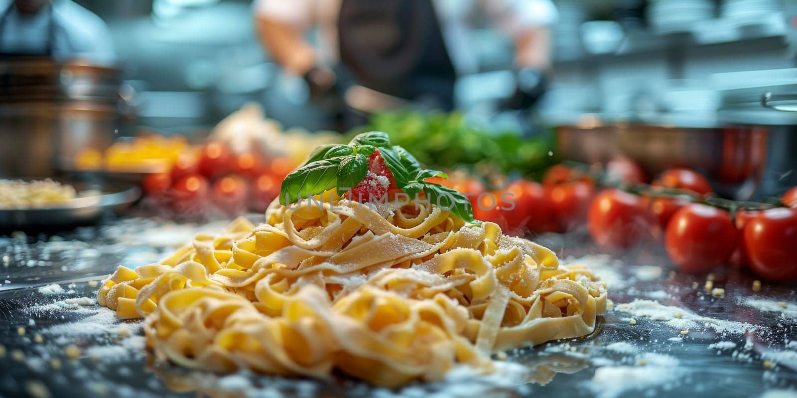 Classic Pasta on kitchen background. Diet and food concept