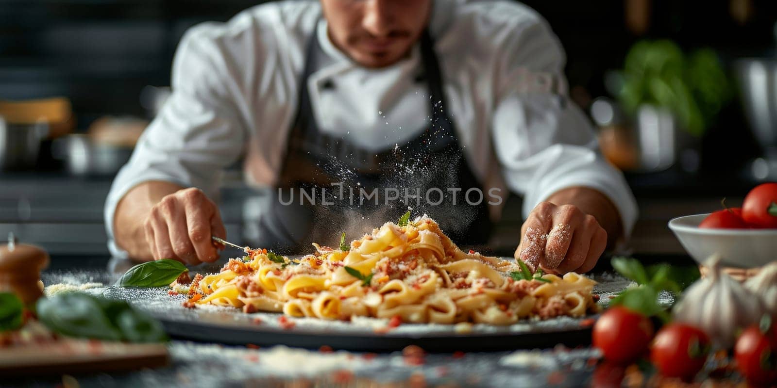 Classic Pasta on kitchen background. Diet and food concept