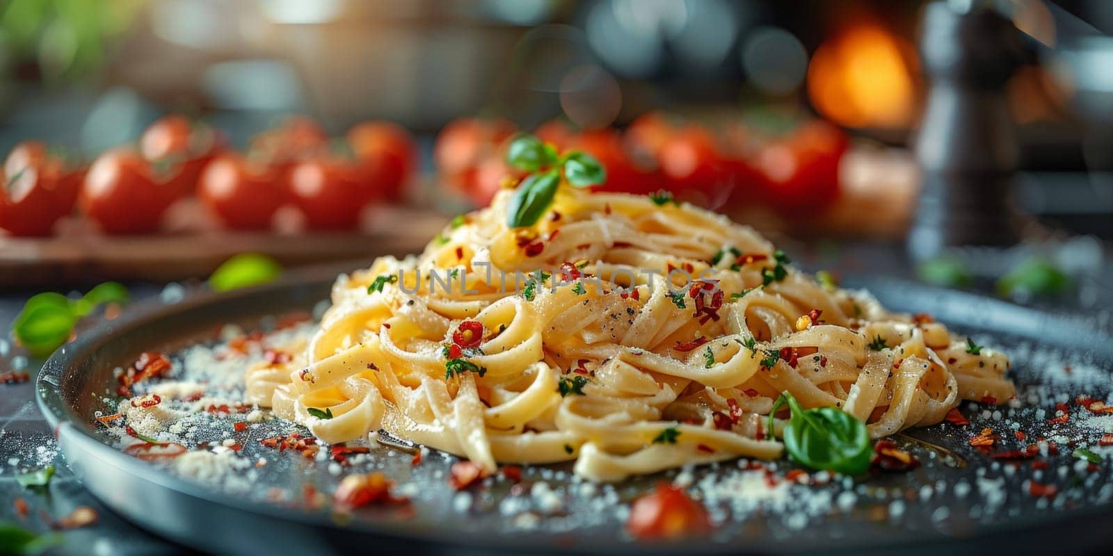 Classic Pasta on kitchen background. Diet and food concept