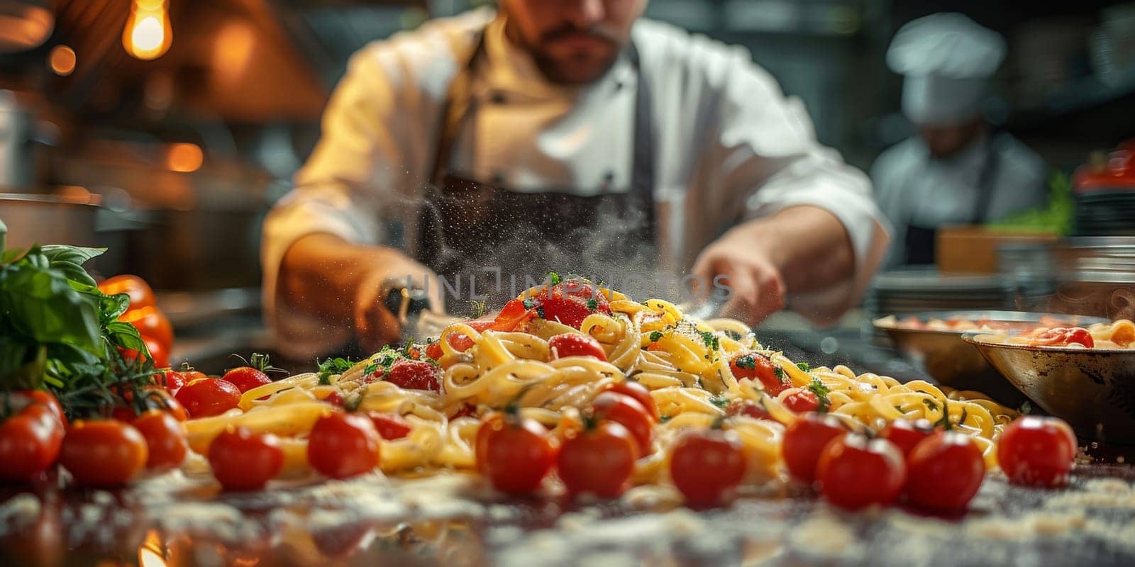 Classic Pasta on kitchen background. Diet and food concept