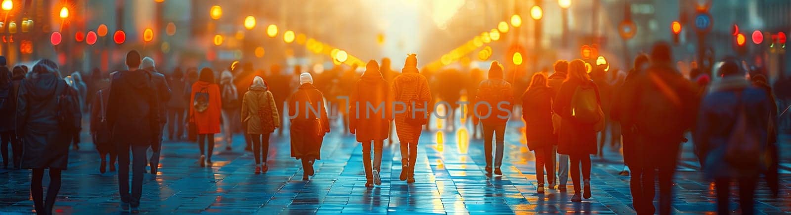 Blurry image captures a crowd walking under electric blue sky by richwolf