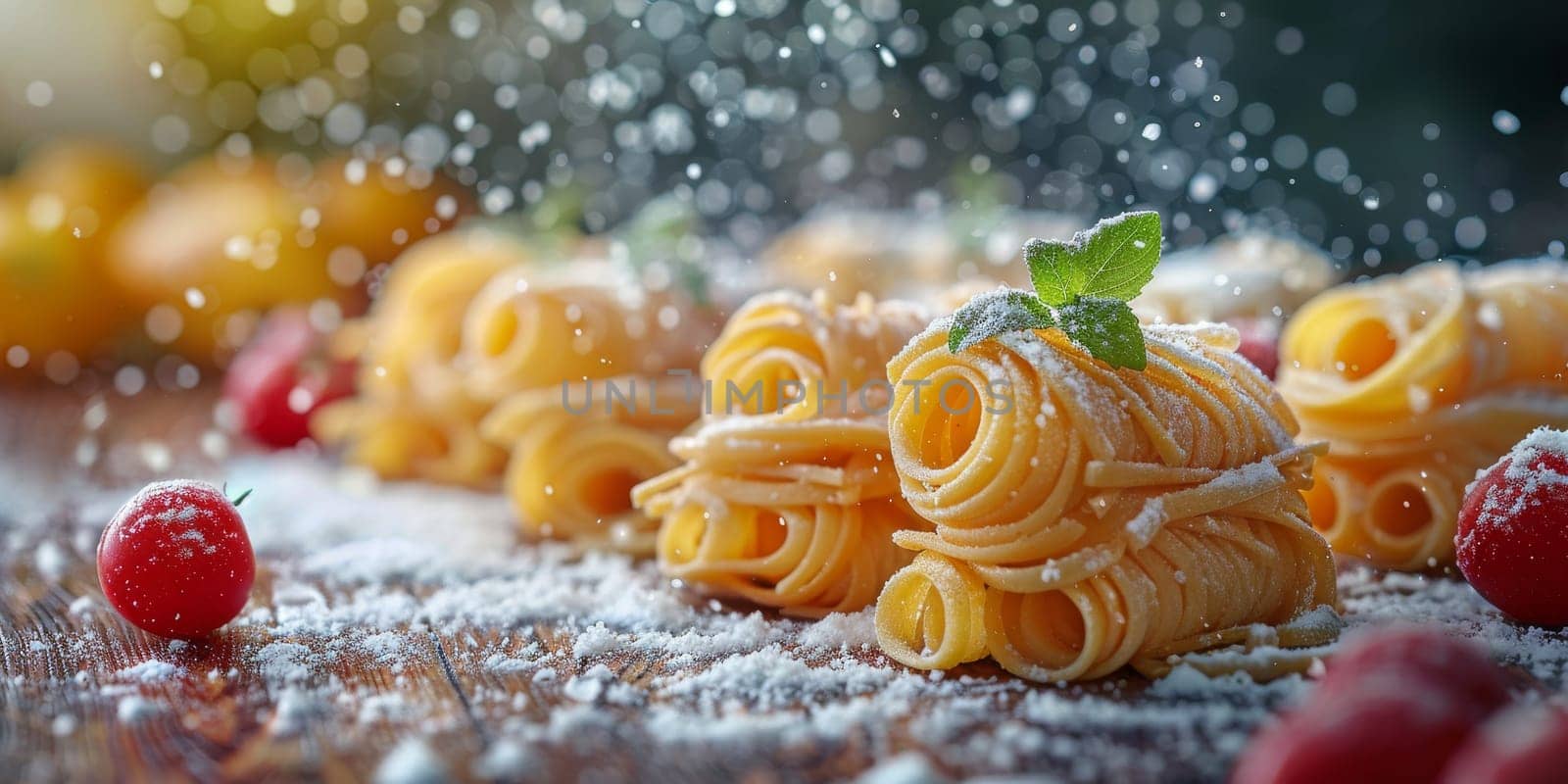 Classic Pasta on kitchen background. Diet and food concept. by Benzoix