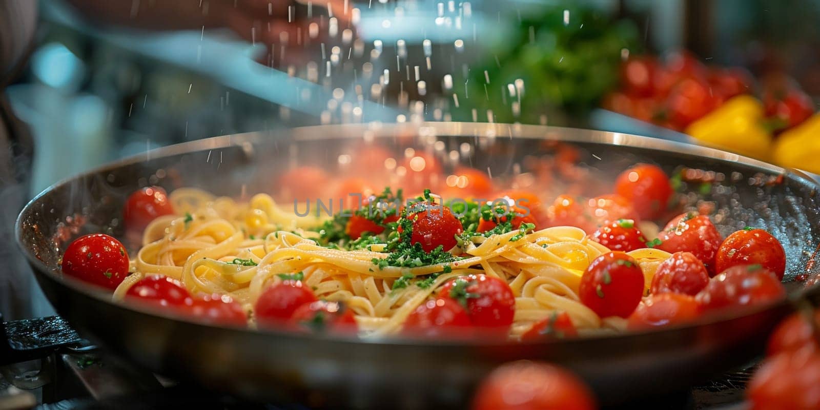 Classic Pasta on kitchen background. Diet and food concept