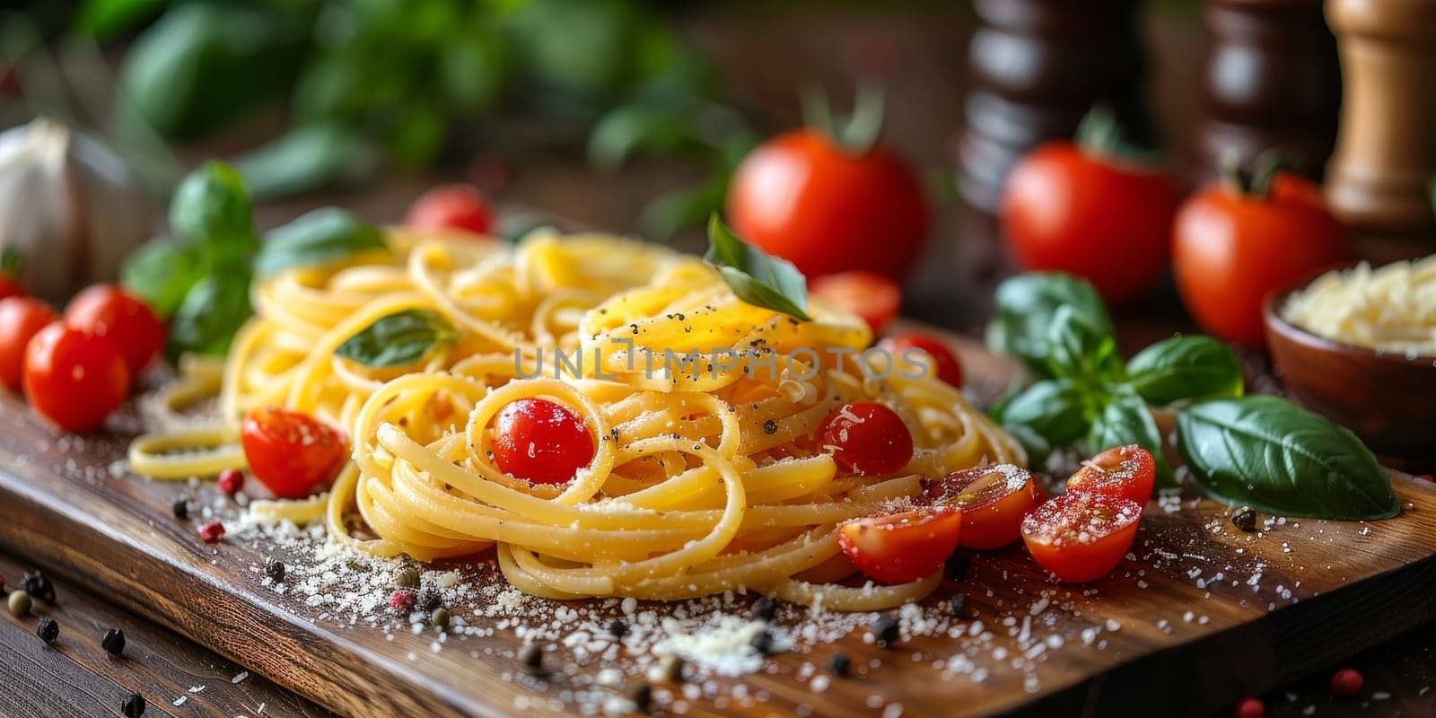 Classic Pasta on kitchen background. Diet and food concept. by Benzoix