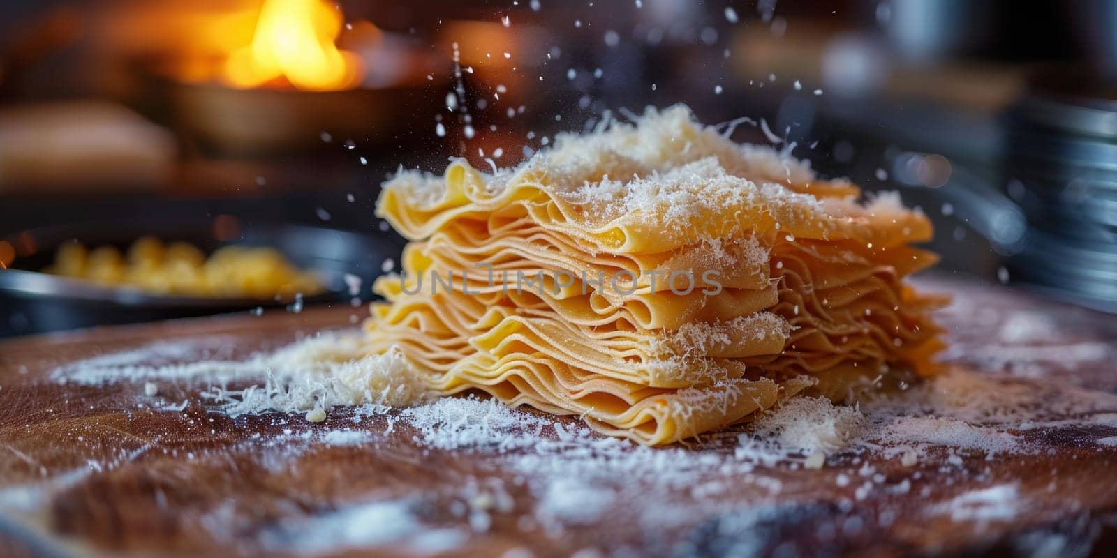 Classic Pasta on kitchen background. Diet and food concept