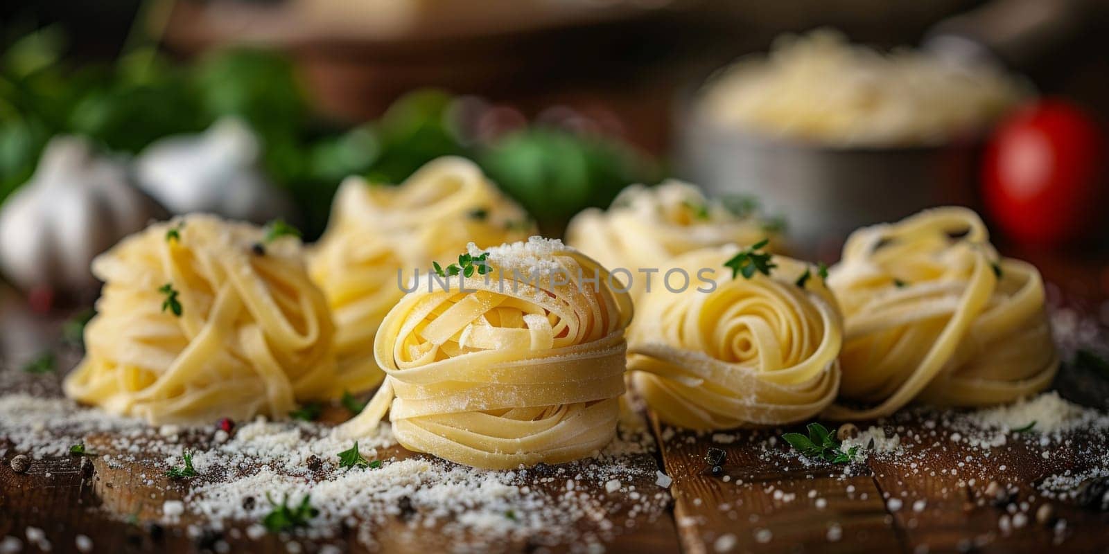 Classic Pasta on kitchen background. Diet and food concept