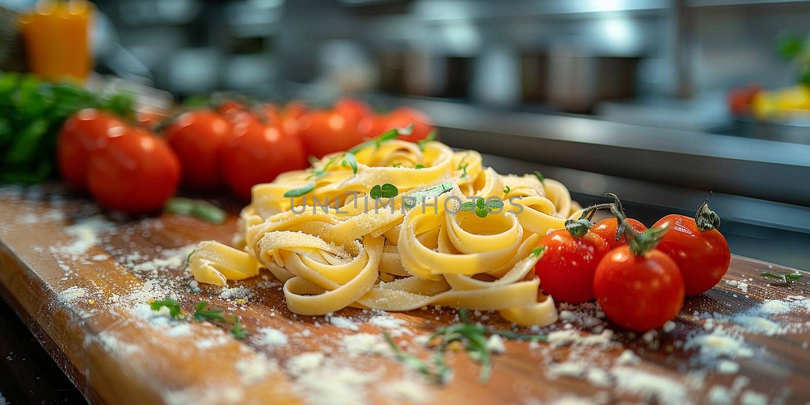 Classic Pasta on kitchen background. Diet and food concept