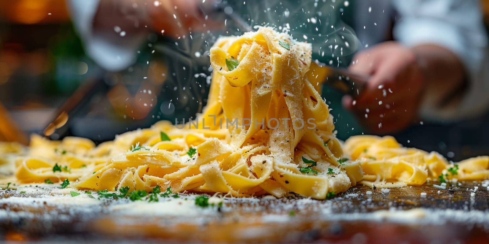 Classic Pasta on kitchen background. Diet and food concept