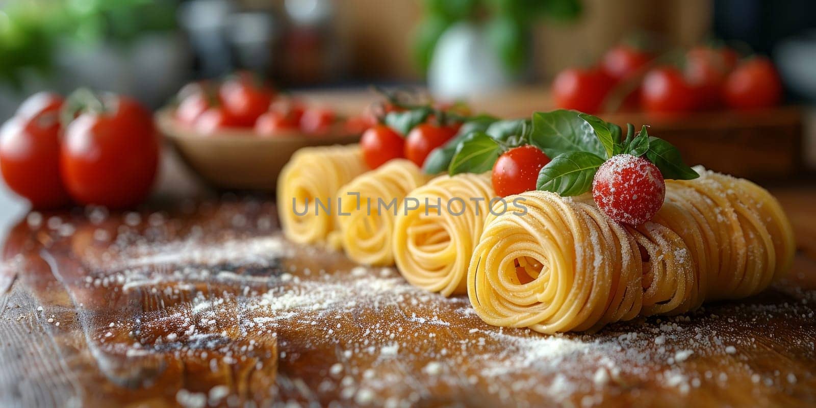 Classic Pasta on kitchen background. Diet and food concept. by Benzoix