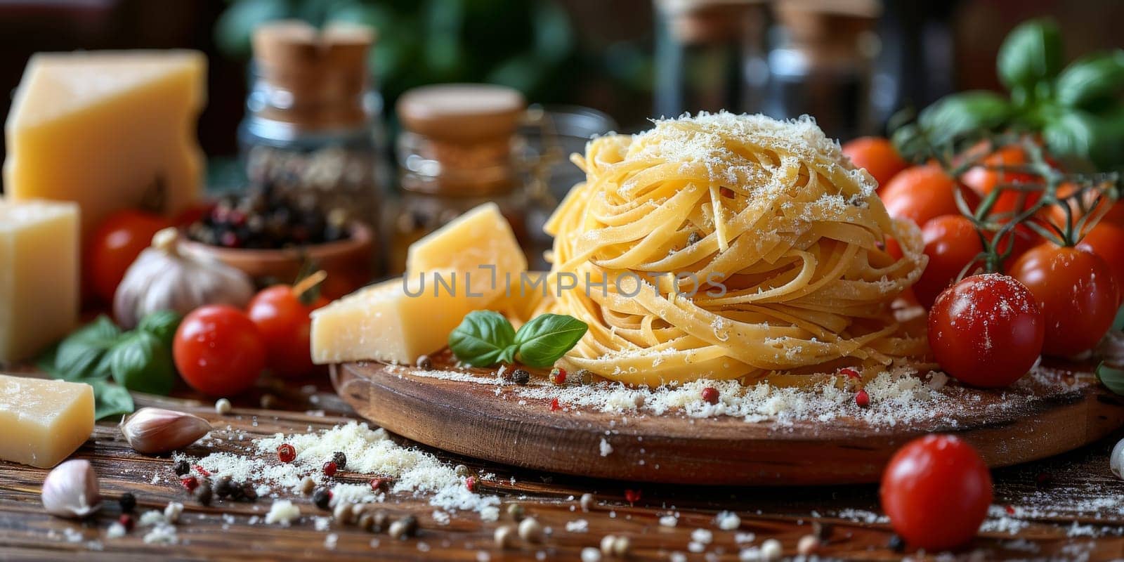 Classic Pasta on kitchen background. Diet and food concept. by Benzoix