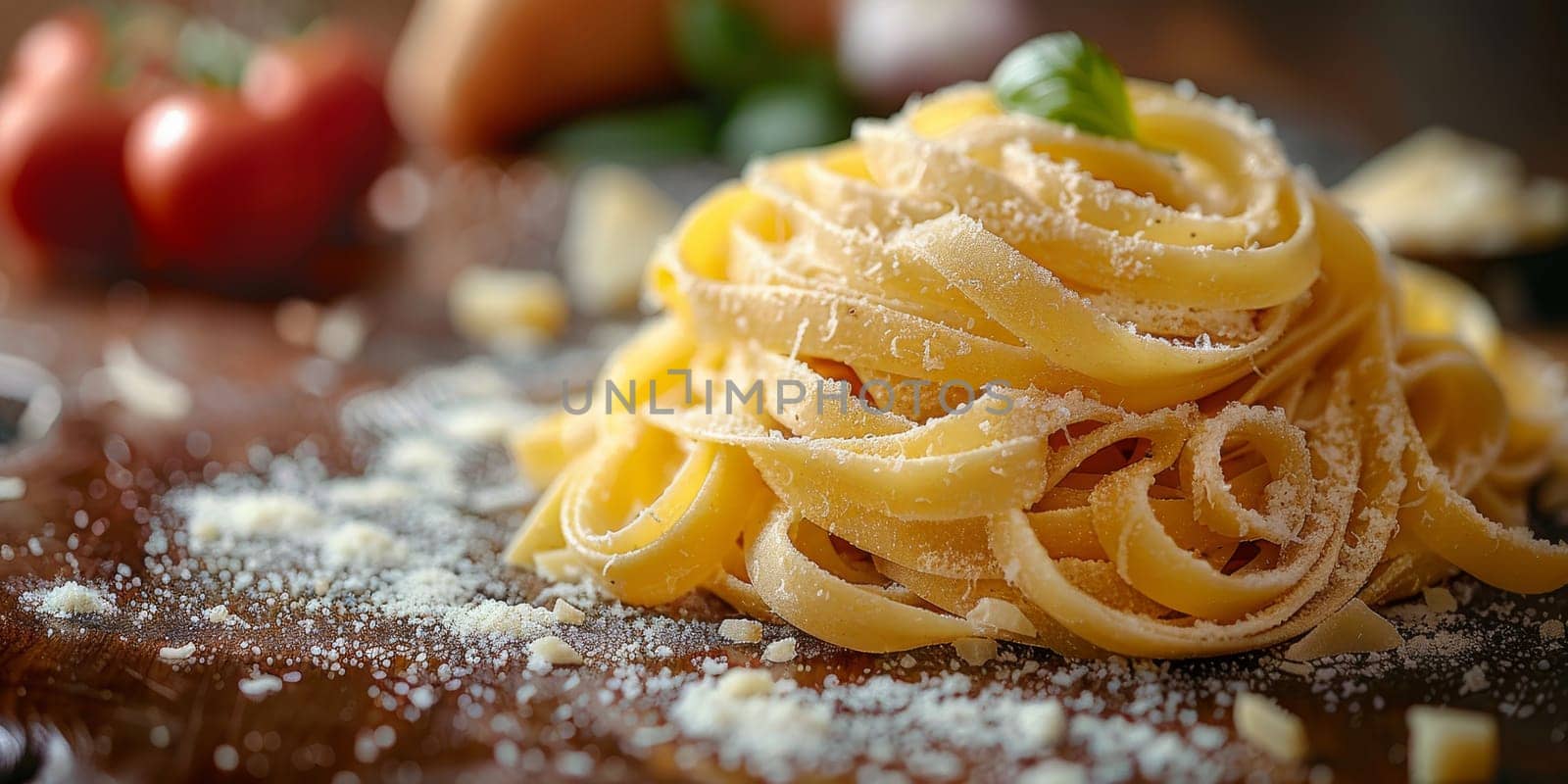 Classic Pasta on kitchen background. Diet and food concept