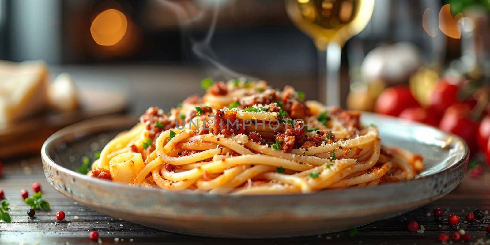 Classic Pasta on kitchen background. Diet and food concept. by Benzoix