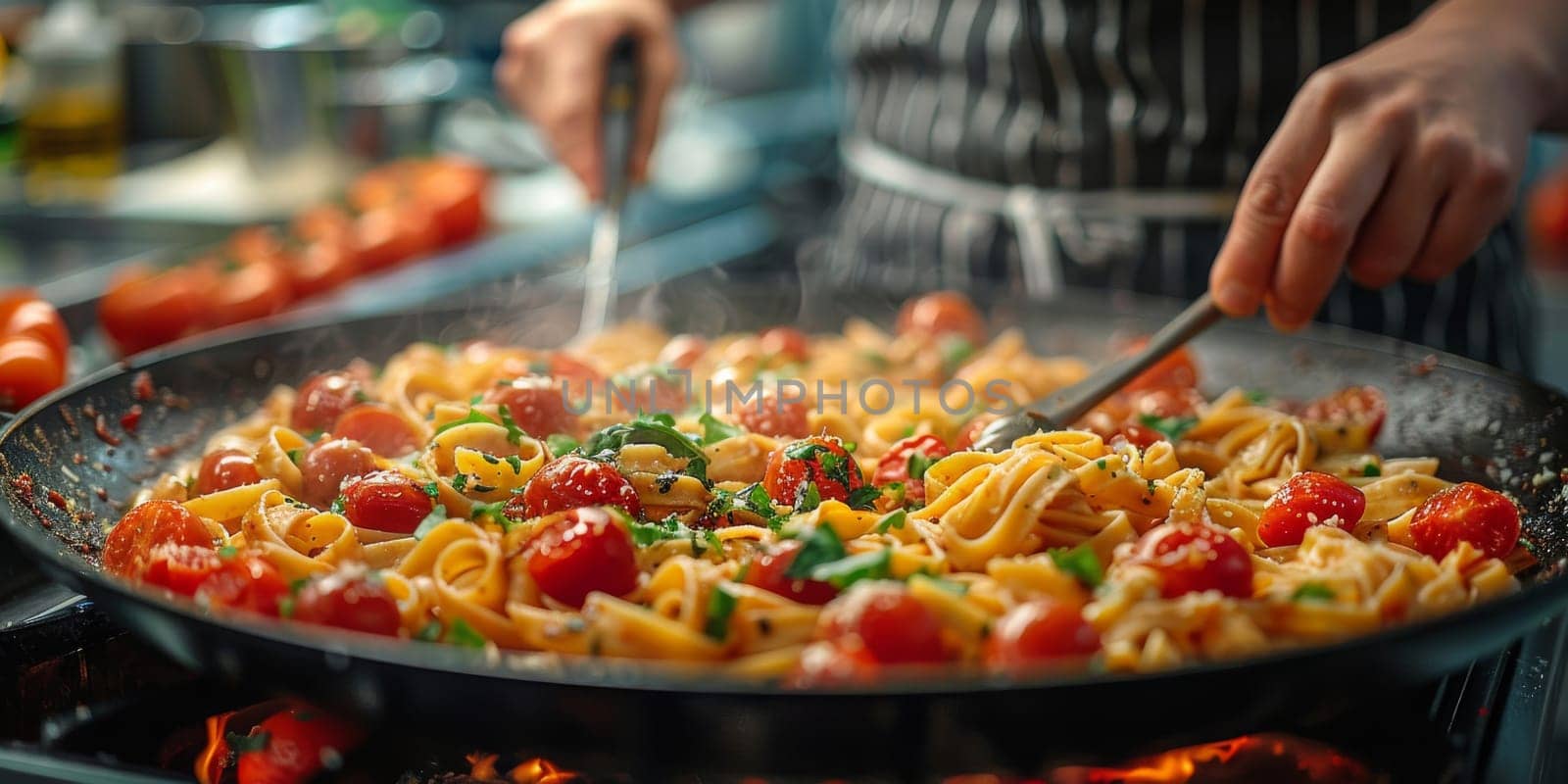 Classic Pasta on kitchen background. Diet and food concept. by Benzoix