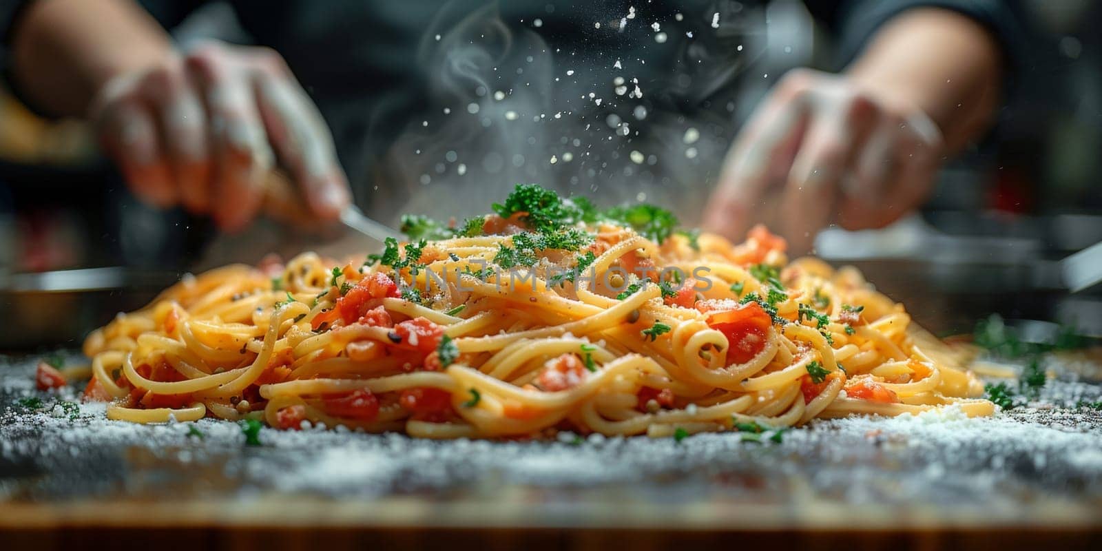 Classic Pasta on kitchen background. Diet and food concept