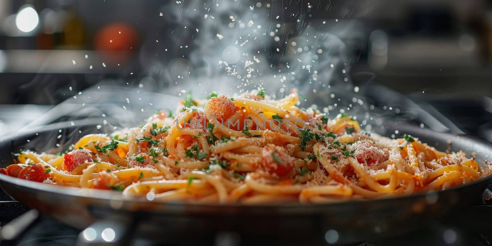 Classic Pasta on kitchen background. Diet and food concept