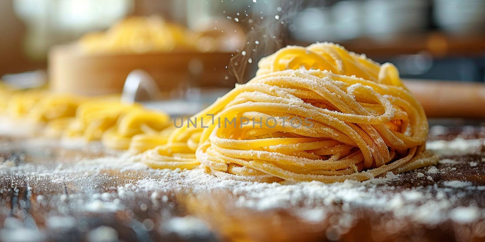 Classic Pasta on kitchen background. Diet and food concept. by Benzoix