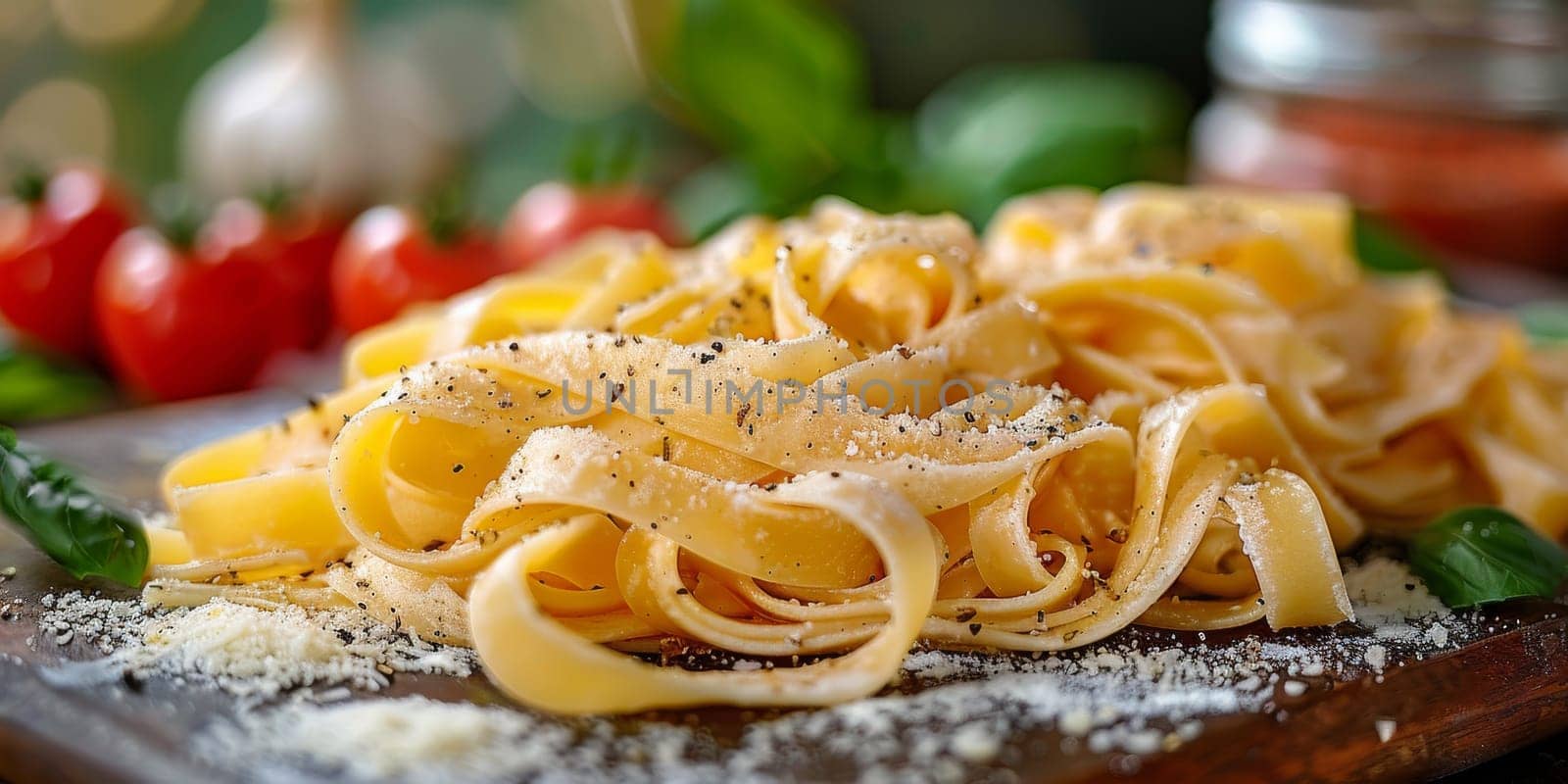 Classic Pasta on kitchen background. Diet and food concept