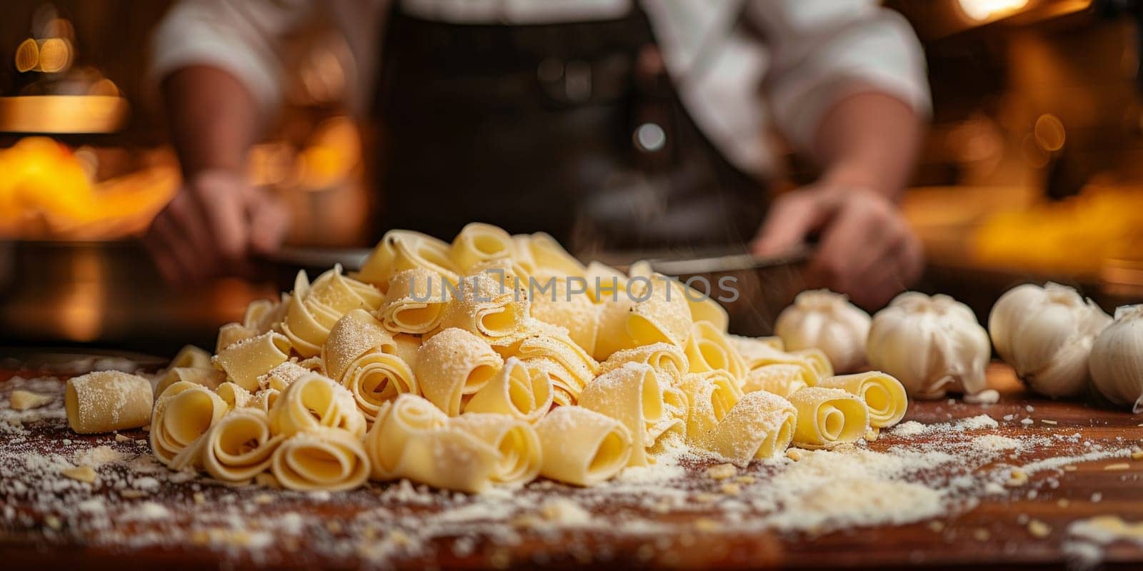 Classic Pasta on kitchen background. Diet and food concept