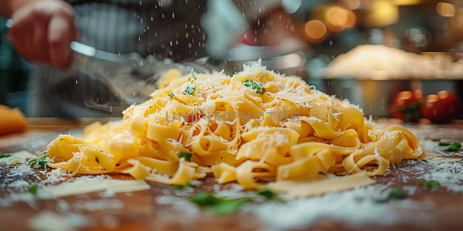 Classic Pasta on kitchen background. Diet and food concept