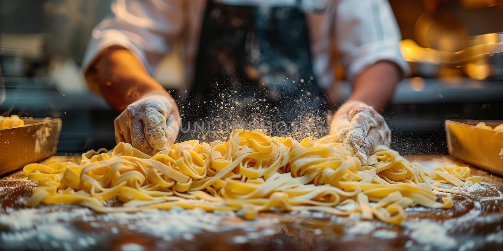 Classic Pasta on kitchen background. Diet and food concept