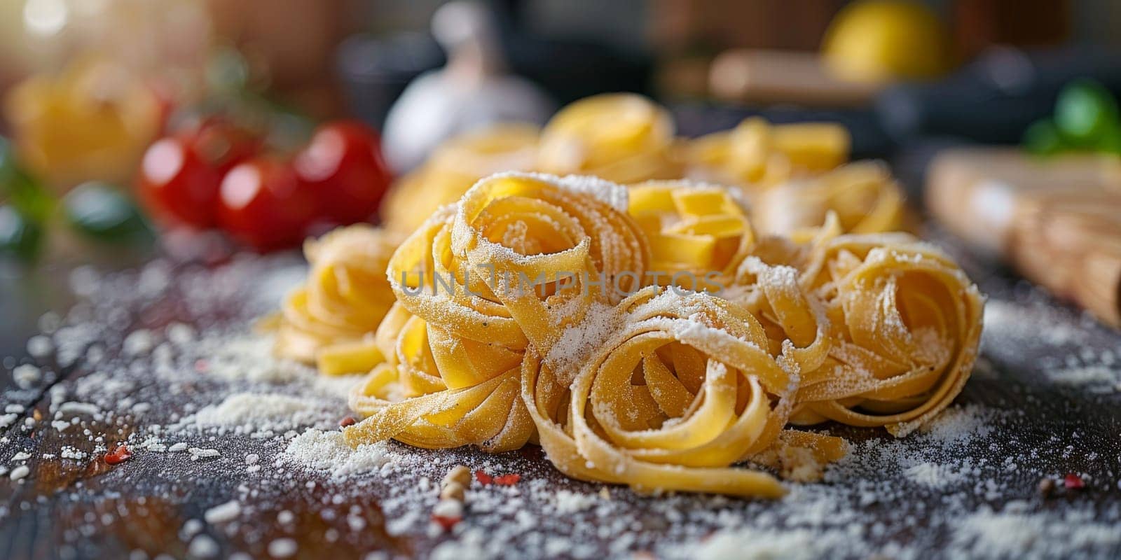 Classic Pasta on kitchen background. Diet and food concept. by Benzoix