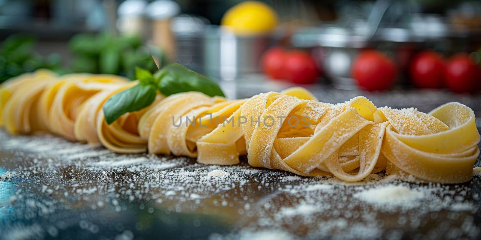 Classic Pasta on kitchen background. Diet and food concept