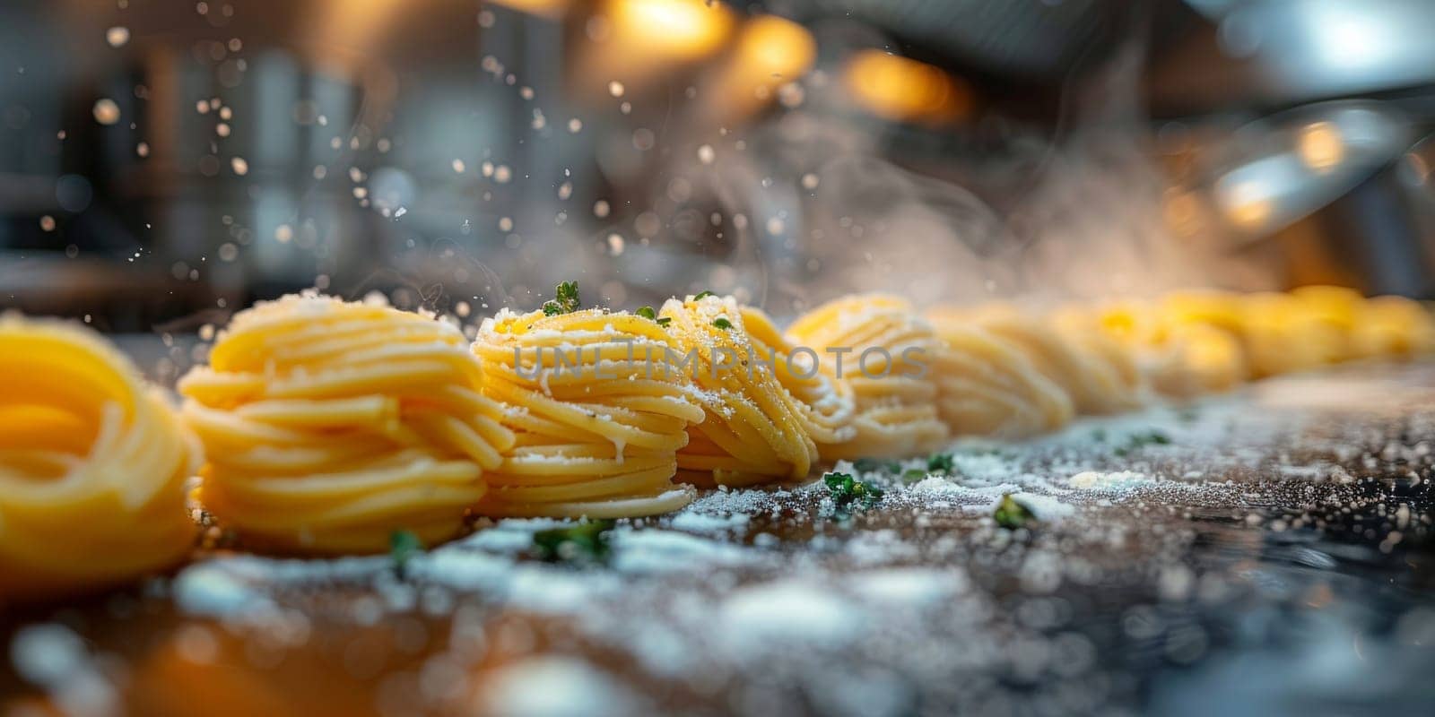 Classic Pasta on kitchen background. Diet and food concept. by Benzoix