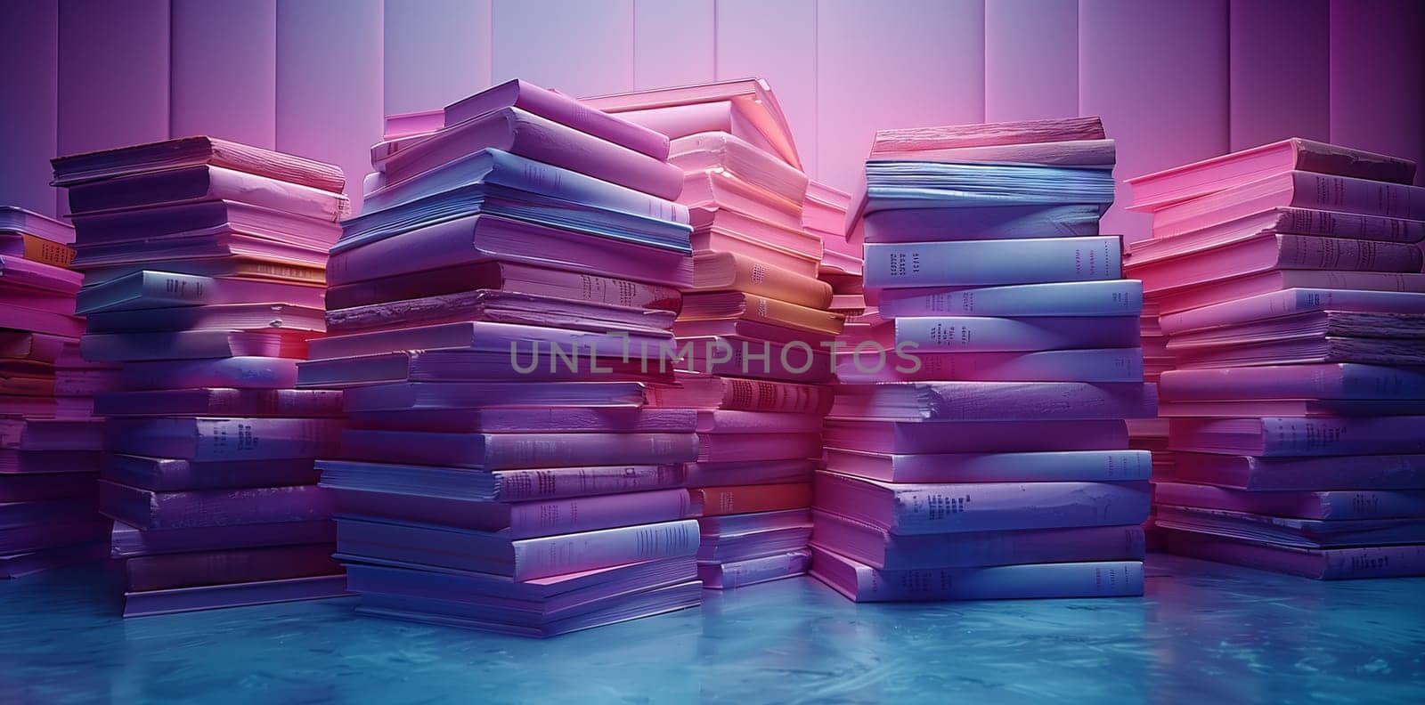A stack of books in a room with purple liquid dripping down by richwolf