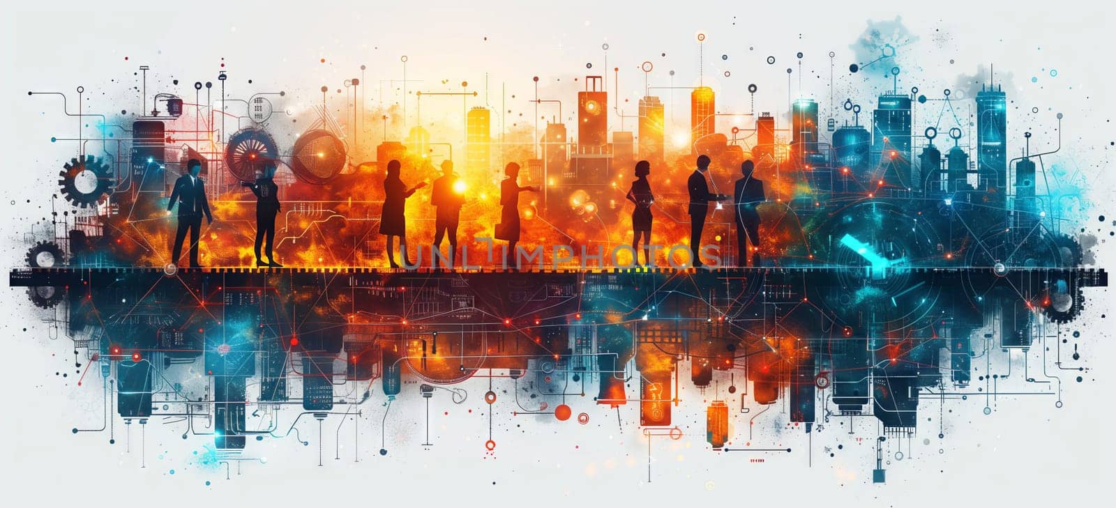 Artwork showing a city skyline with a crowd of people in front by richwolf