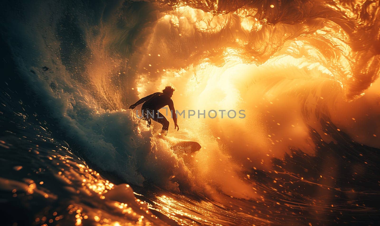 Man surfing wave in ocean, surrounded by water and atmosphere by richwolf