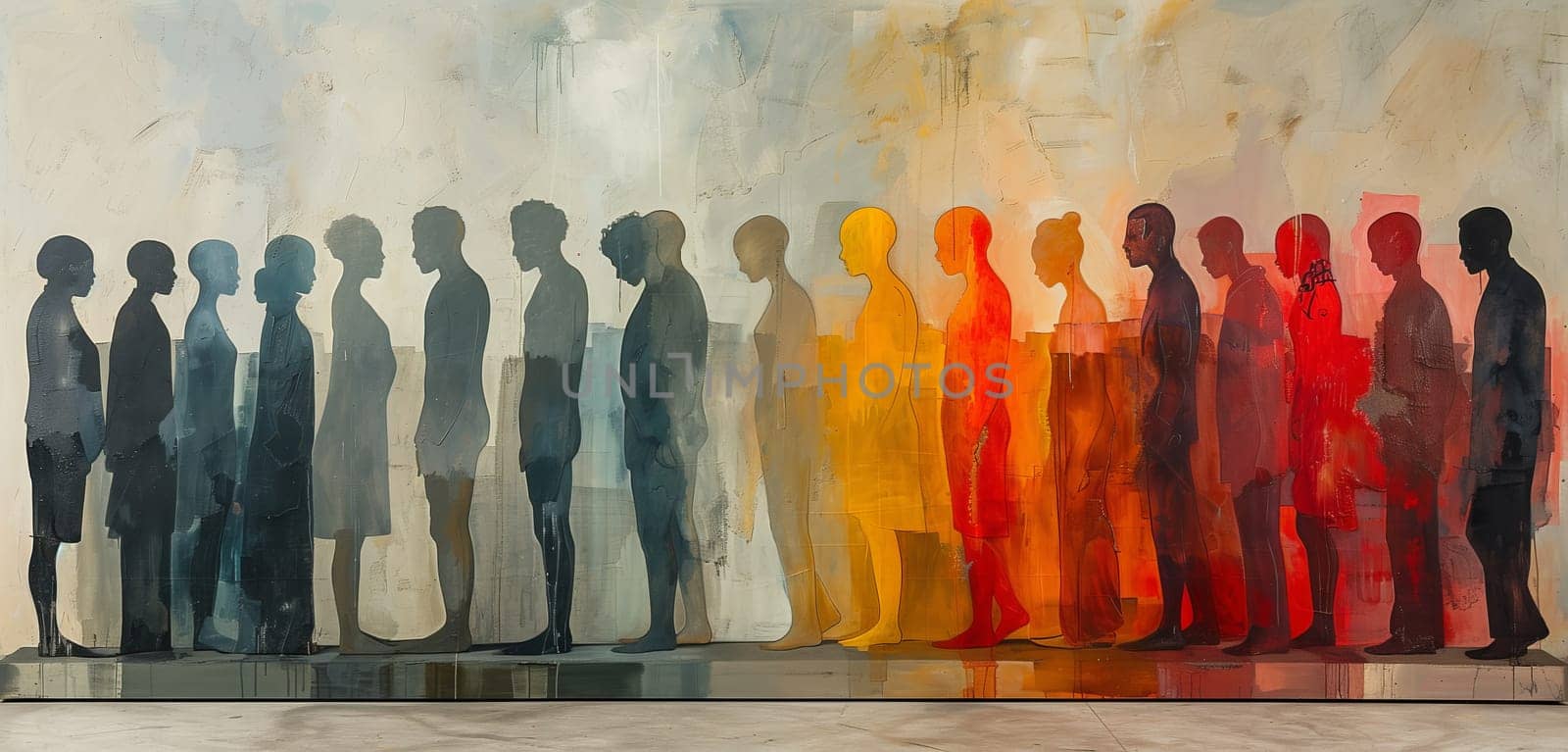 A visual arts painting capturing a crowd of people in a rectangular formation by richwolf