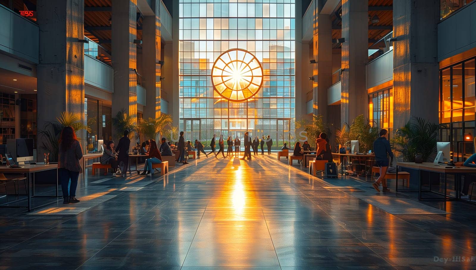 People touring building interior at sunset, admiring fixtures and flooring by richwolf