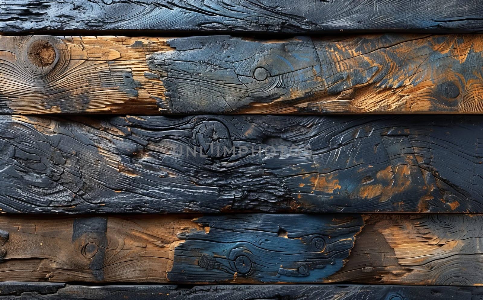 A close up of a pile of hardwood planks painted in blue and gold, creating a beautiful pattern perfect for flooring or art projects